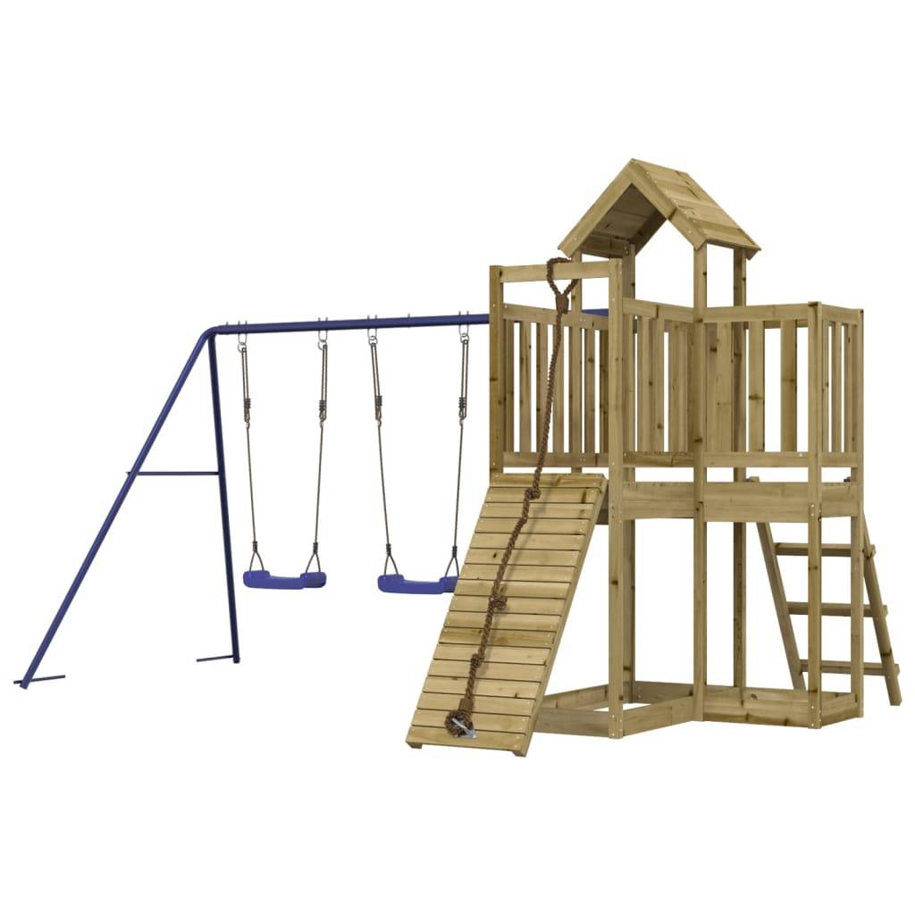 Helloshop26 - Aire de jeux d'extérieur balançoires toboggan portiques robuste jeux jardin 357 x 248 x 214 cm bois de pin imprégné - Imagen 1