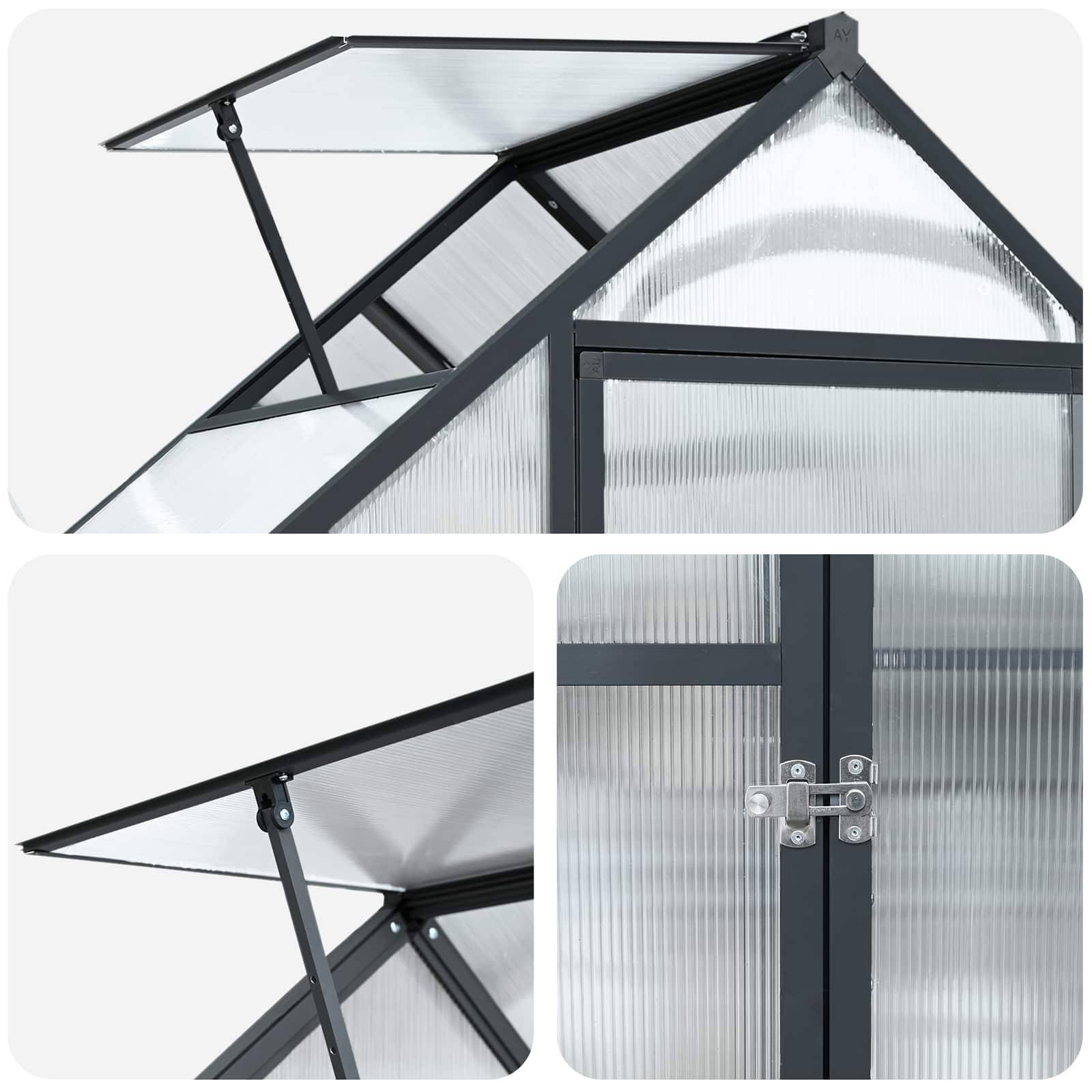 PANGIVO - Serre de jardin aluminium acier anthracite 183.5 x 63.5 x 207 cm - PANGIVO - Image 7