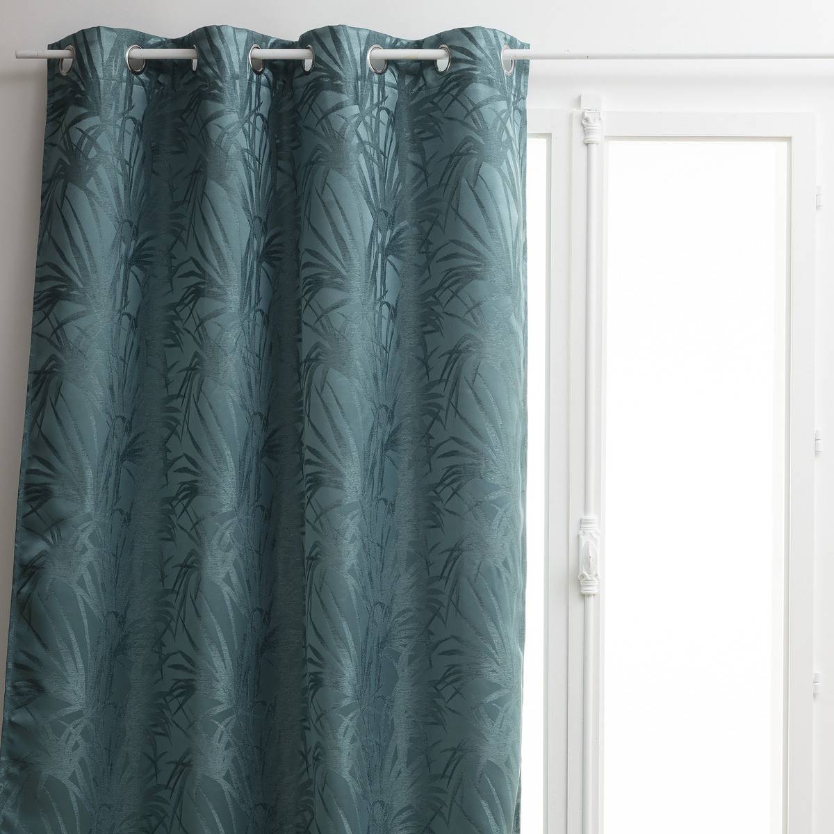 Atmosphera - Lot de 2 Rideaux à  œillets Occultant Jacquard Bleu canard 140 x 260 cm - Imagen 2