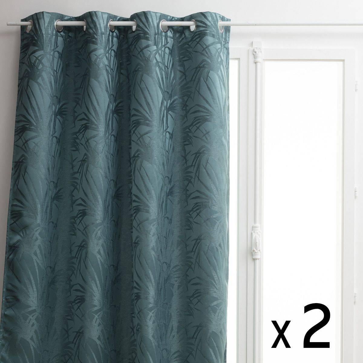 Atmosphera - Lot de 2 Rideaux à  œillets Occultant Jacquard Bleu canard 140 x 260 cm - Imagen 1