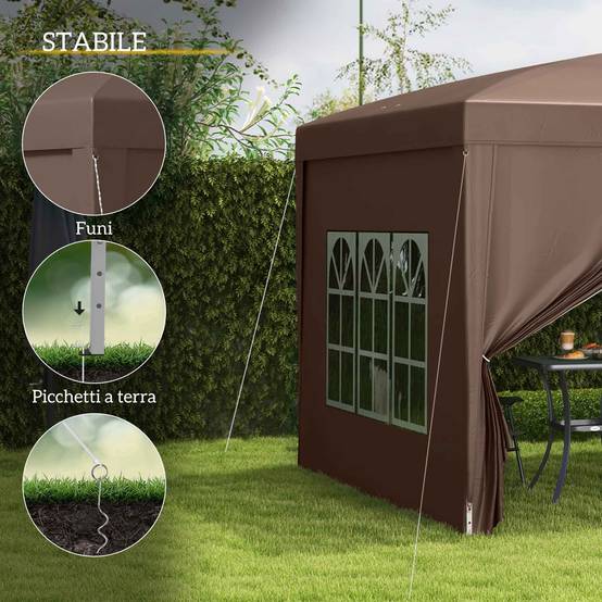 ComfortXL - Tonnelle pliante acier tissu Oxford jardin panneaux latéraux imperméable 3x3m café - ComfortXL Outdoor Living - Image 8