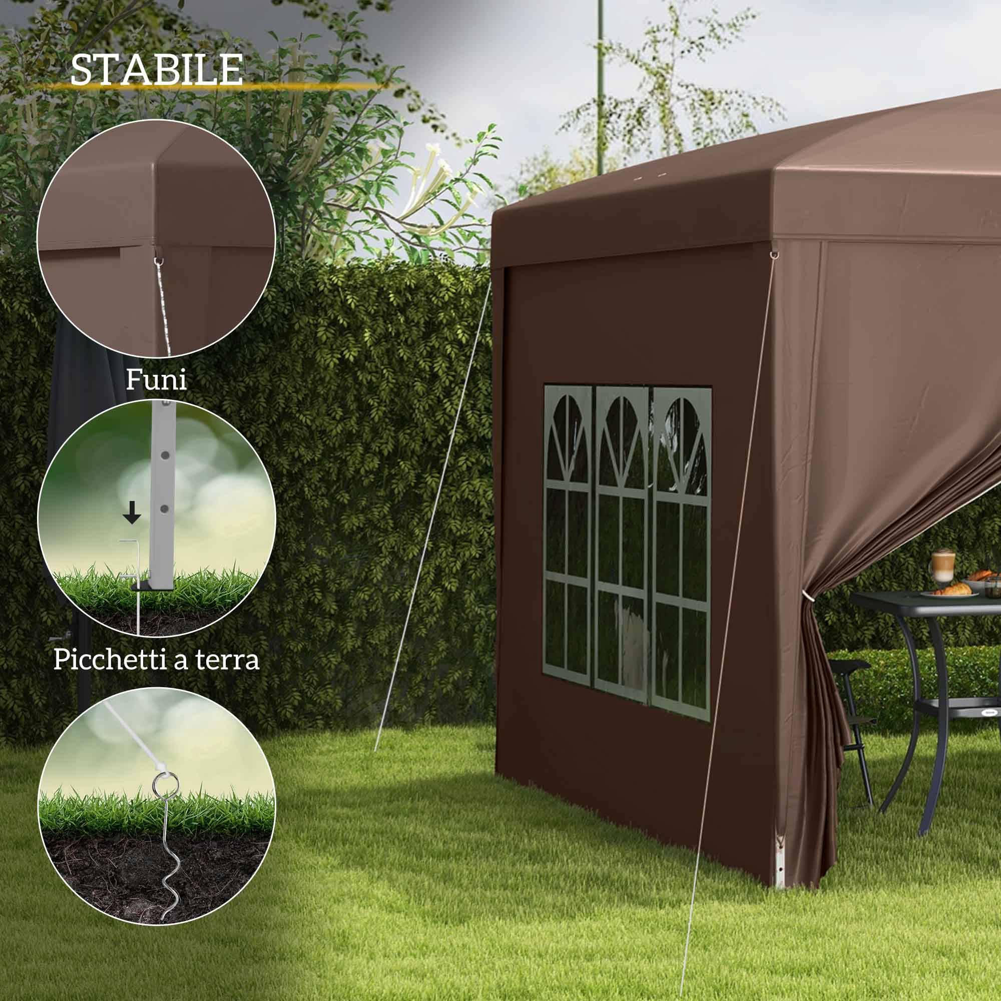 ComfortXL - Tonnelle pliante acier tissu Oxford jardin panneaux latéraux imperméable 3x3m café - ComfortXL Outdoor Living - Image 8