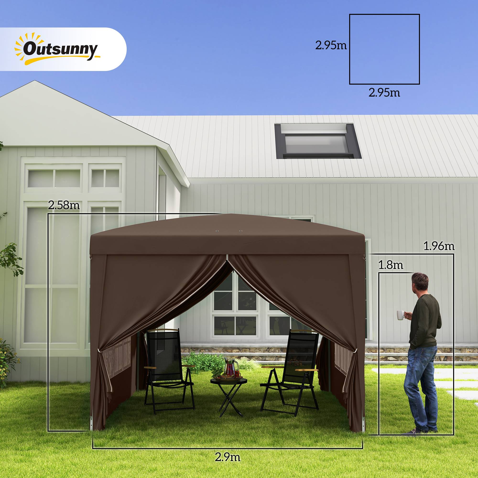 ComfortXL - Tonnelle pliante acier tissu Oxford jardin panneaux latéraux imperméable 3x3m café - ComfortXL Outdoor Living - Image 5