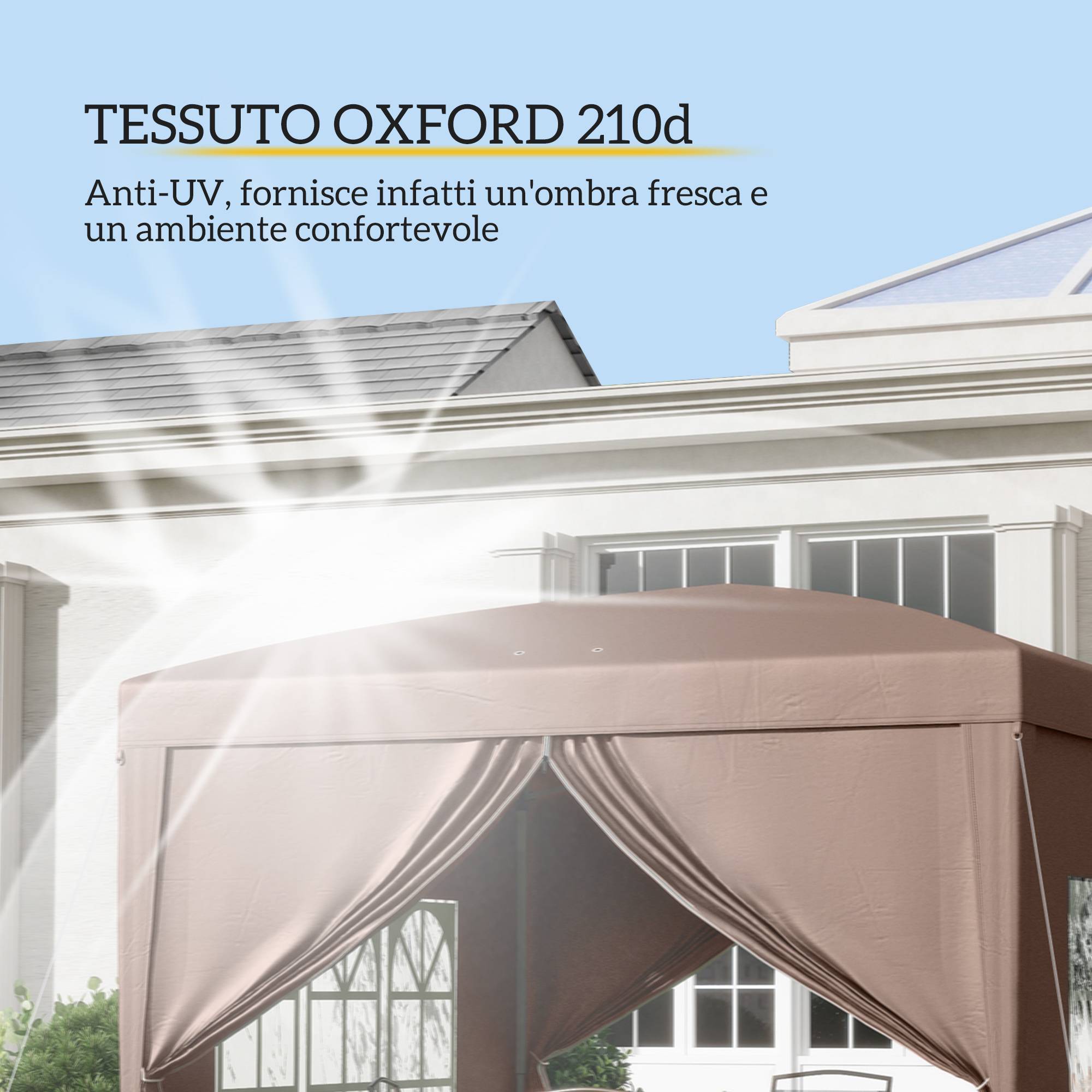 ComfortXL - Tonnelle pliante acier tissu Oxford jardin panneaux latéraux imperméable 3x3m café - ComfortXL Outdoor Living - Image 7