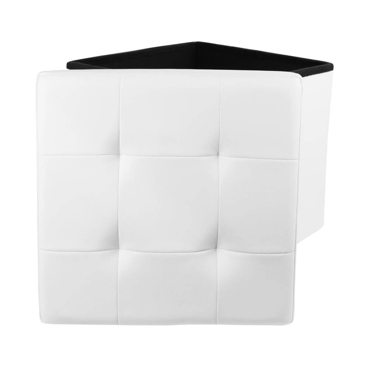 ALTOBUY - Pouf Coffre Pliable Carré Simili Cuir Blanc Capitonné - RONNY - Image 2