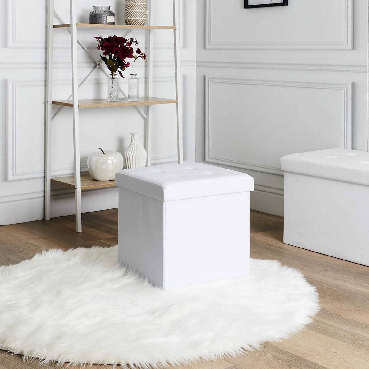 ALTOBUY - Pouf Coffre Pliable Carré Simili Cuir Blanc Capitonné - RONNY - Image 3