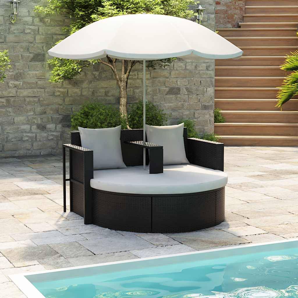 Vidaxl - Lit de jardin avec parasol Noir Résine tressée vidaXL 40735 - Imagen 1