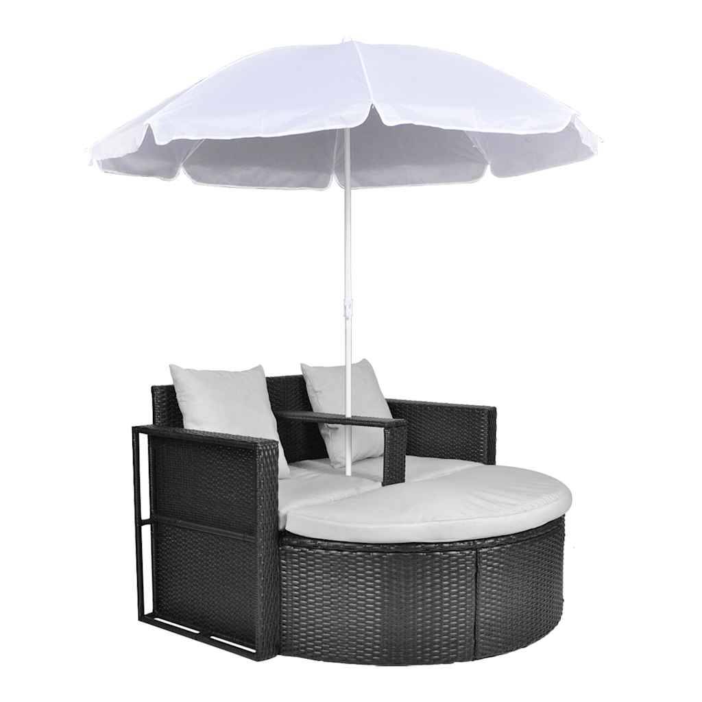 Vidaxl - Lit de jardin avec parasol Noir Résine tressée vidaXL 40735 - Imagen 2