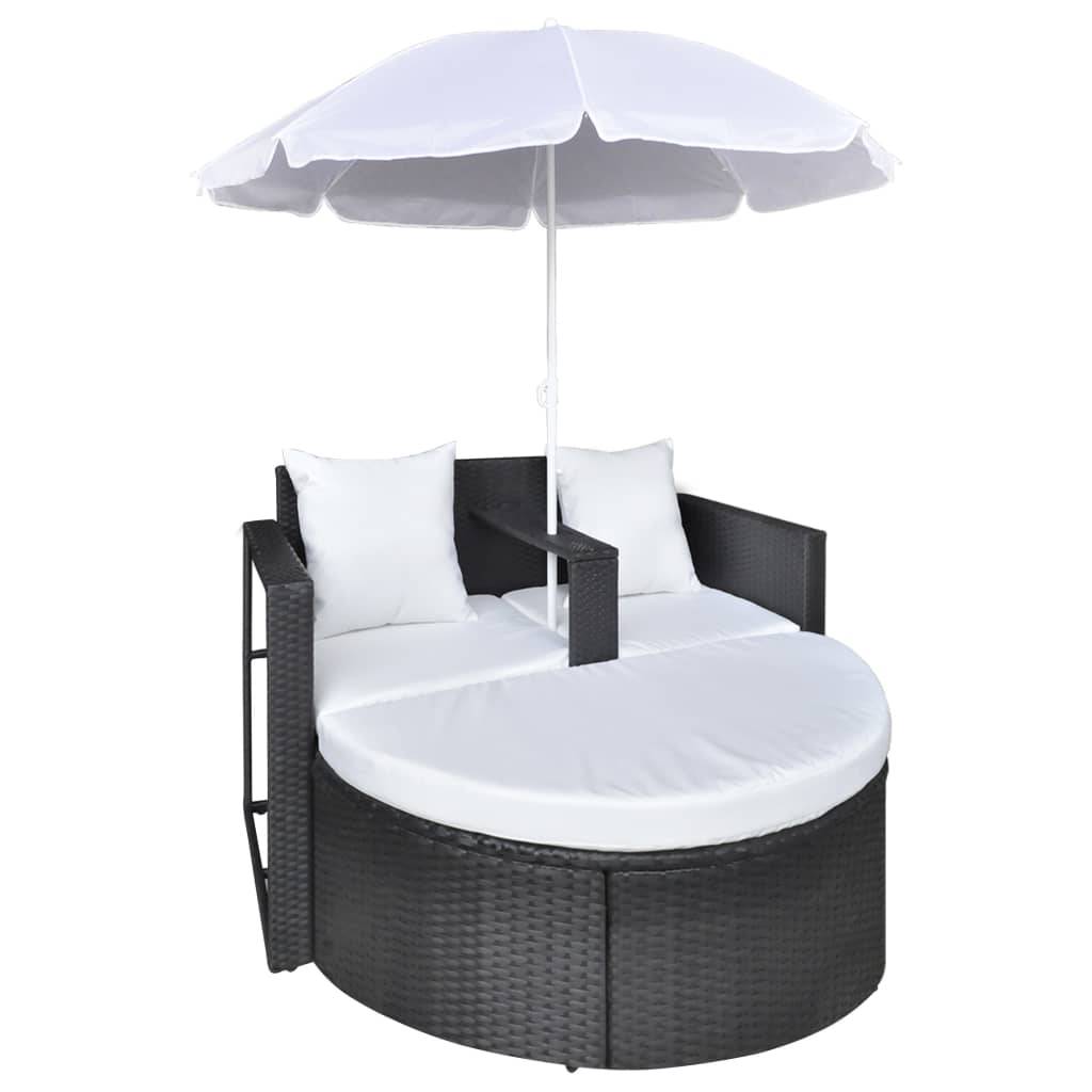 Vidaxl - Lit de jardin avec parasol Noir Résine tressée vidaXL 40735 - Imagen 9
