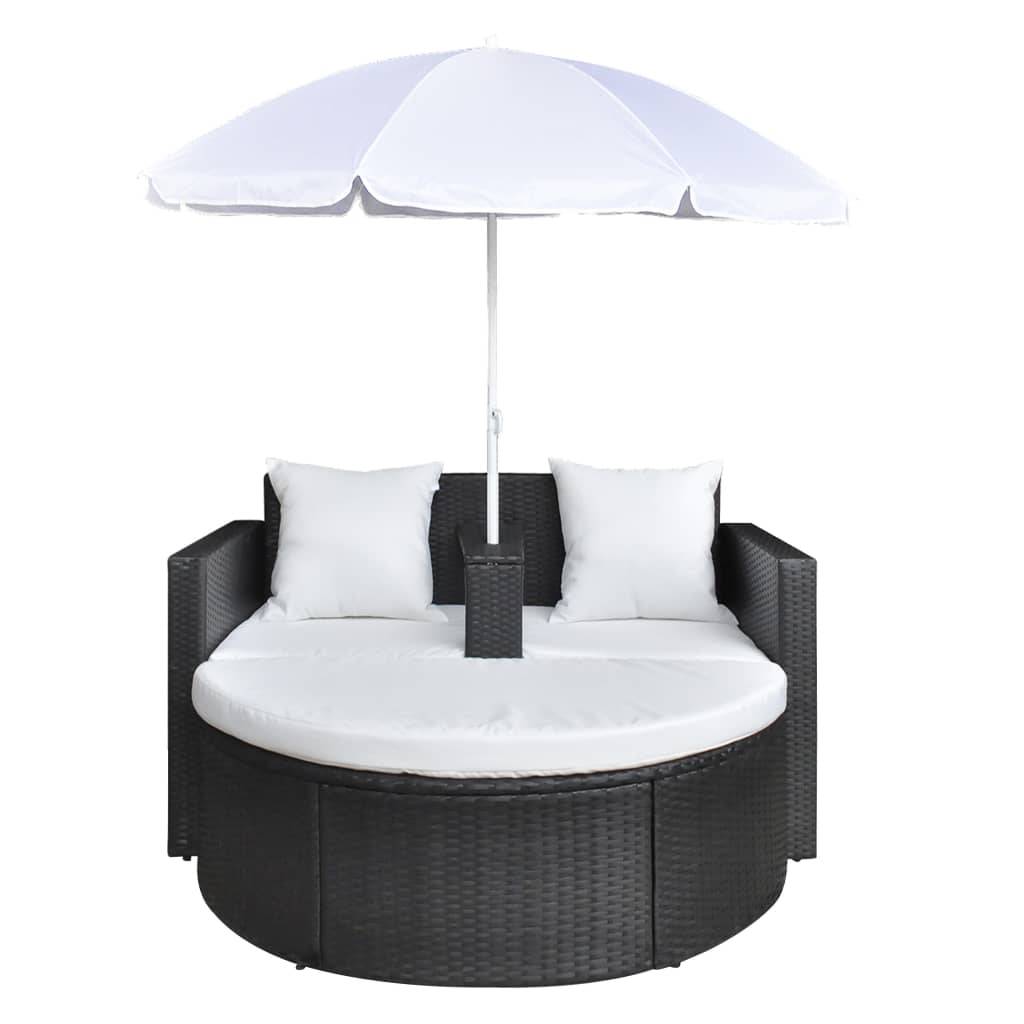 Vidaxl - Lit de jardin avec parasol Noir Résine tressée vidaXL 40735 - Imagen 8