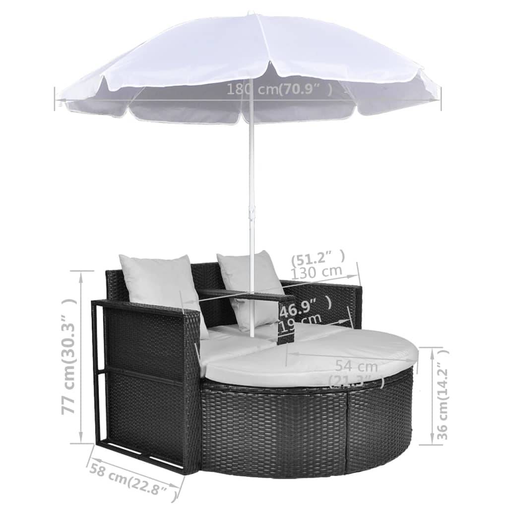 Vidaxl - Lit de jardin avec parasol Noir Résine tressée vidaXL 40735 - Imagen 3