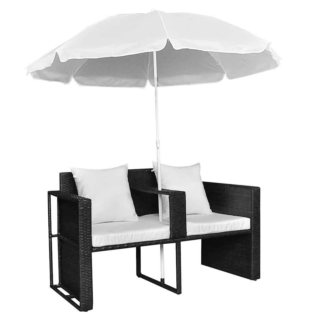 Vidaxl - Lit de jardin avec parasol Noir Résine tressée vidaXL 40735 - Imagen 6