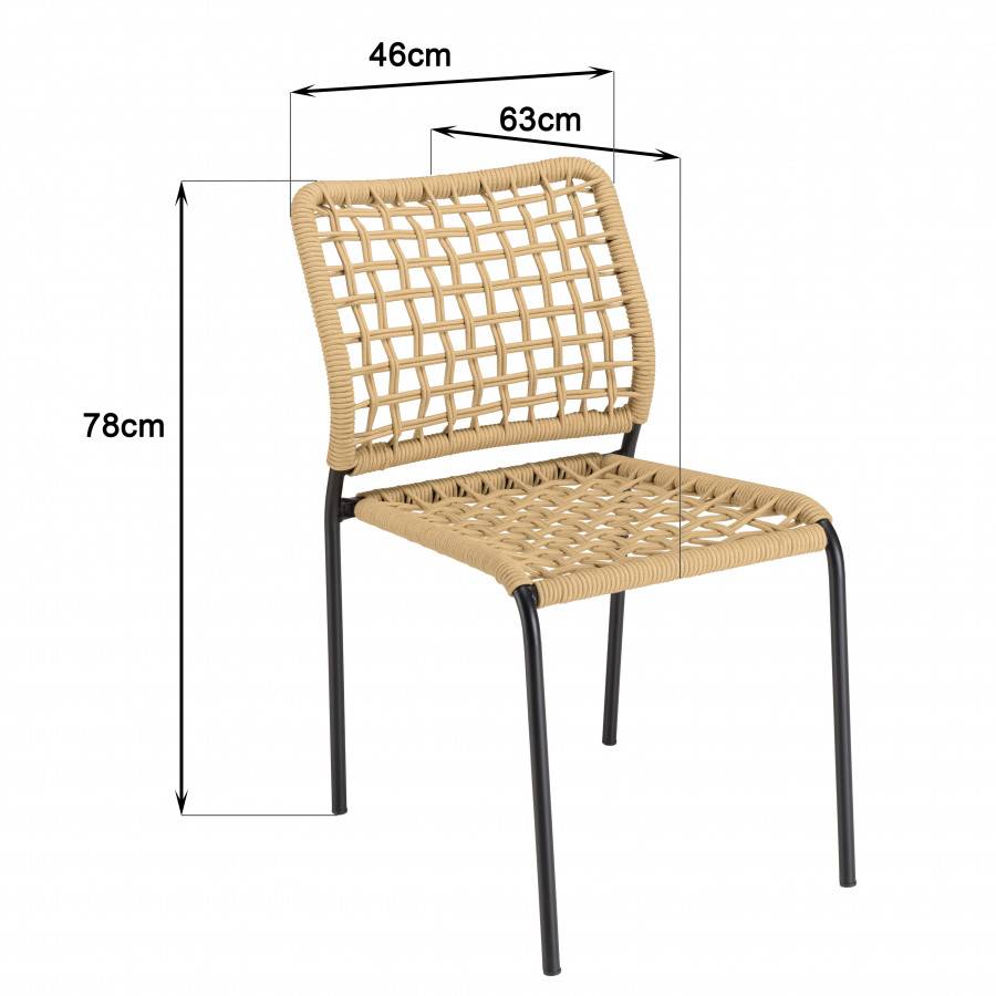 Macabane - VIANNEY - Salon de jardin 2 personnes en acier noir - 1 table ronde 70x70cm et 2 chaises en cordage tressé beige - Imagen 7