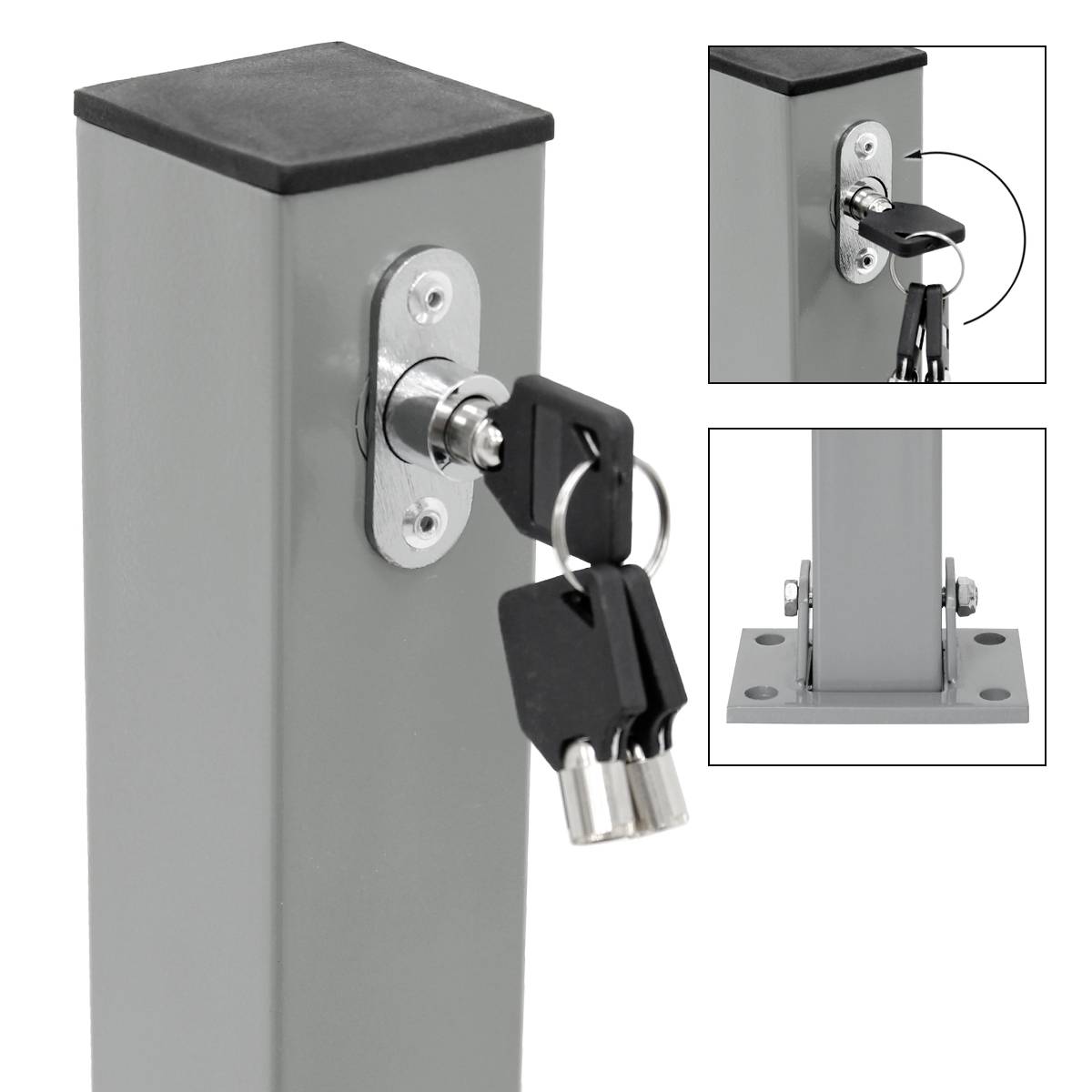 4 x Poteau de Parking Carré Rabattable - Hauteur 70 cm - 3 Clés - en Acier - Barrière Borne de Stationnement Repliable - Image 4