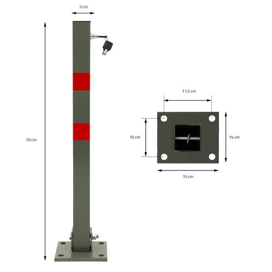 4 x Poteau de Parking Carré Rabattable - Hauteur 70 cm - 3 Clés - en Acier - Barrière Borne de Stationnement Repliable - Image 6