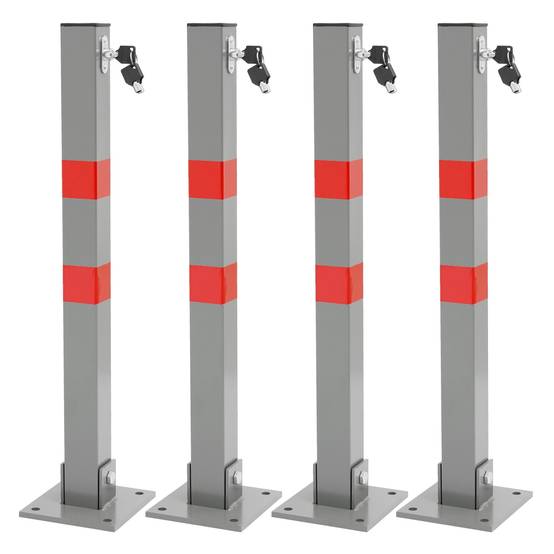 4 x Poteau de Parking Carré Rabattable - Hauteur 70 cm - 3 Clés - en Acier - Barrière Borne de Stationnement Repliable - Image 1