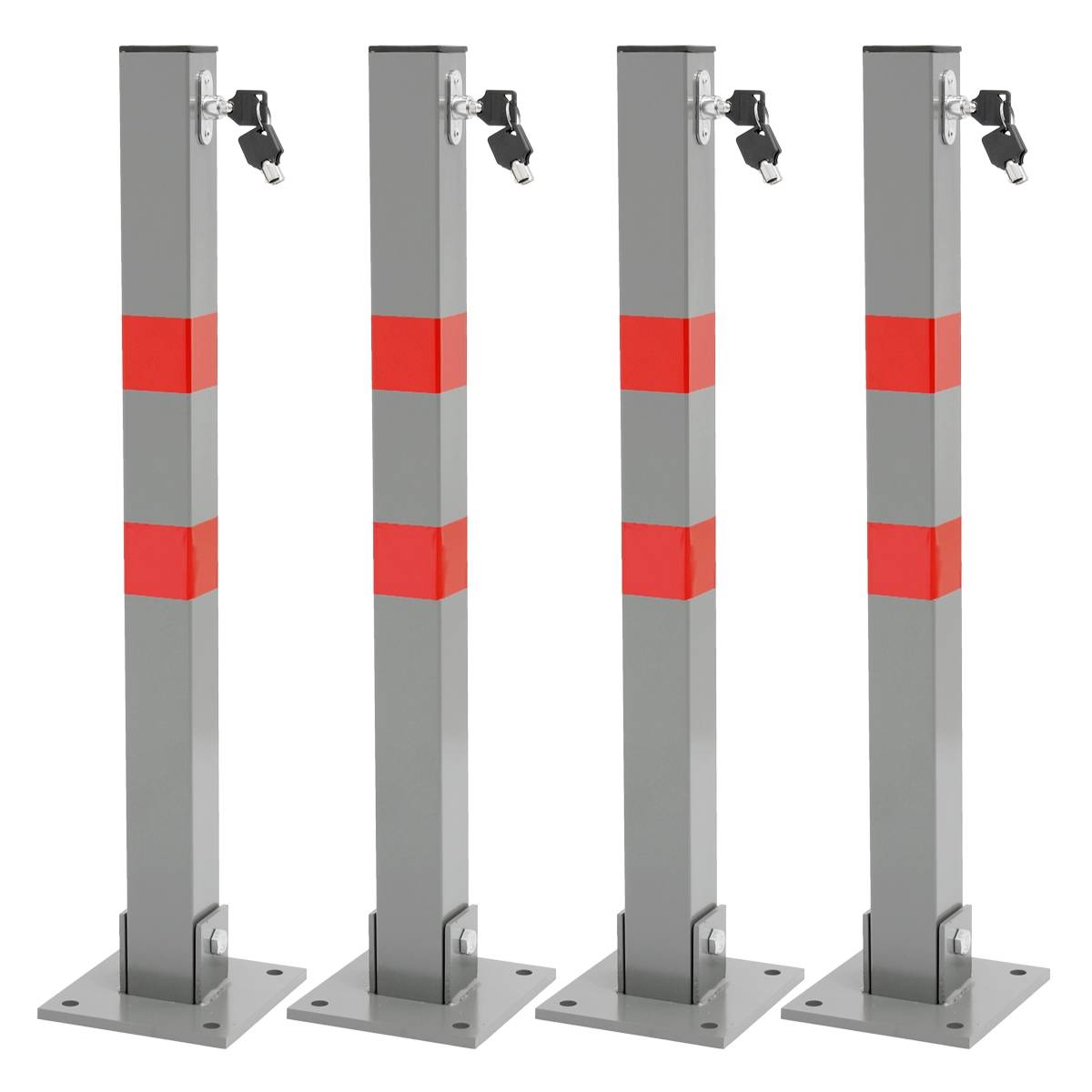4 x Poteau de Parking Carré Rabattable - Hauteur 70 cm - 3 Clés - en Acier - Barrière Borne de Stationnement Repliable - Image 1