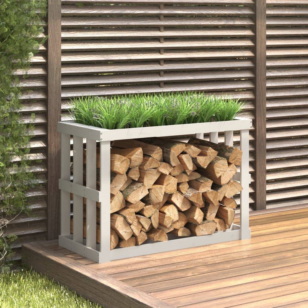 Range-bûches de jardin blanc avec jardinière 108x52x74 cm – ComfortXL Outdoor Living - Image 1