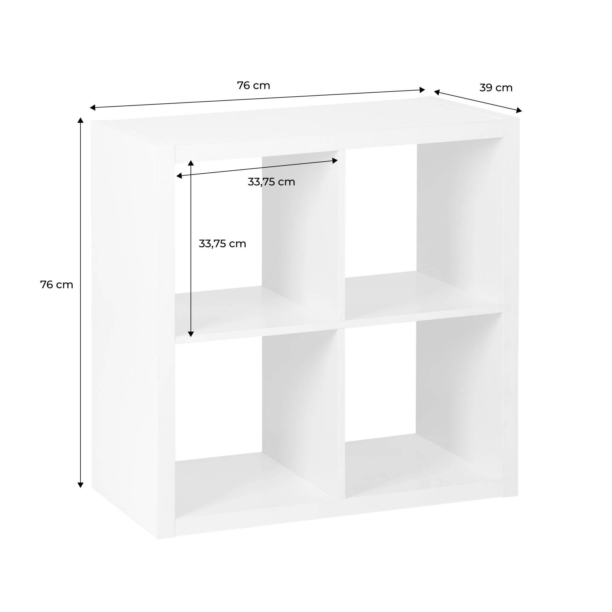 sweeek - Etagère bibliothèque cubique 2 niveaux 4 compartiments. casiers. effet bois blanc. L 76 x P 39 x H 76cm | sweeek - Image 4