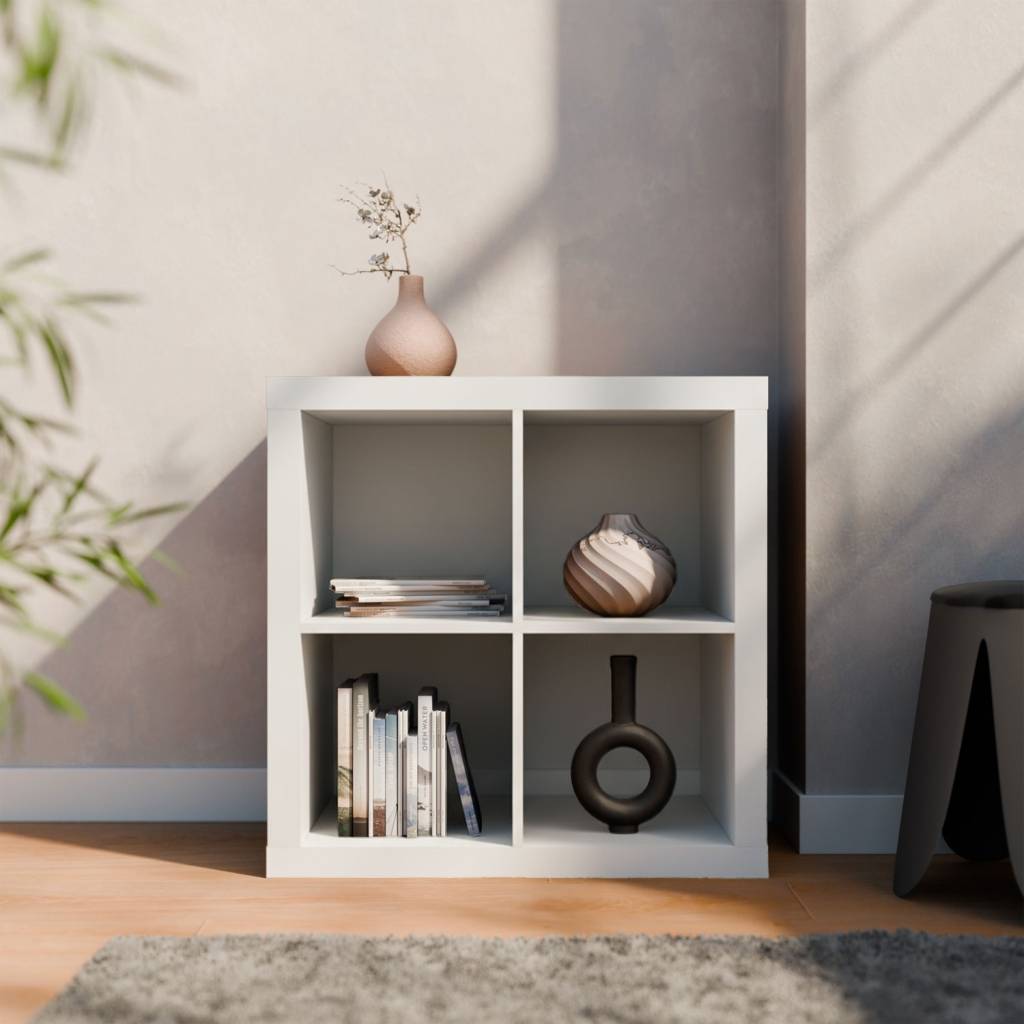 sweeek - Etagère bibliothèque cubique 2 niveaux 4 compartiments. casiers. effet bois blanc. L 76 x P 39 x H 76cm | sweeek - Image 1