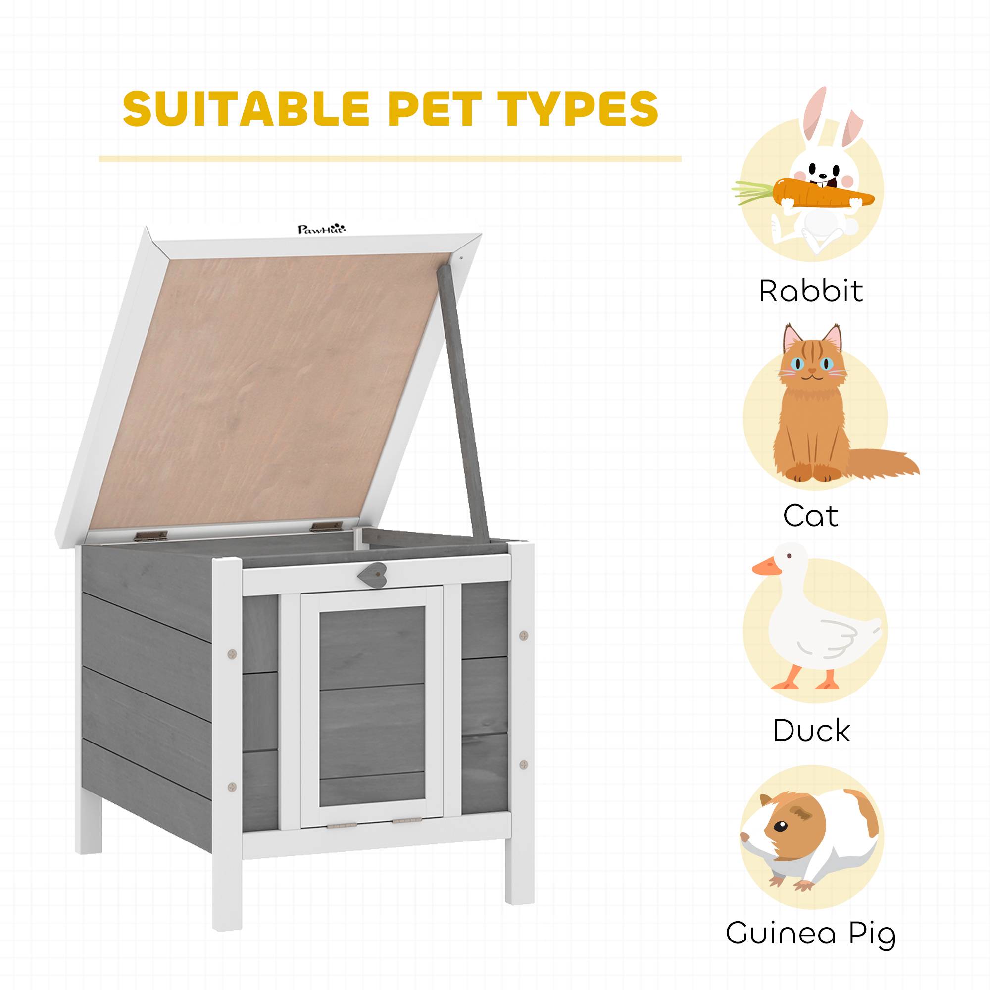 Clapier lapin bois sapin pour extérieur toit ouvrant porte convertible 51cm gris - ComfortXL Outdoor Living - Image 10