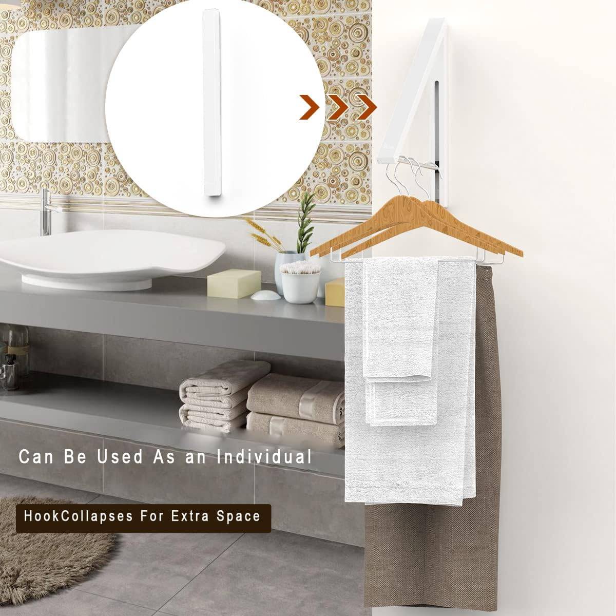 Séchoir à linge mural, rétractable et pliable, adapté aux dortoirs, placards, balcons, buanderies (2 pièces, blanc)-Lytech - Image 6