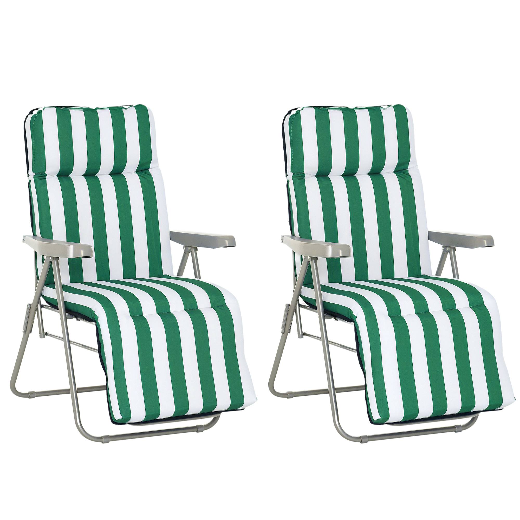 Lot de 2 Bains de Soleil Acier Jardin Dossier Inclinable 60x75x102cm Vert - ComfortXL Outdoor Living - Image 1