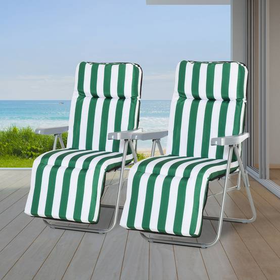 Lot de 2 Bains de Soleil Acier Jardin Dossier Inclinable 60x75x102cm Vert - ComfortXL Outdoor Living - Image 4