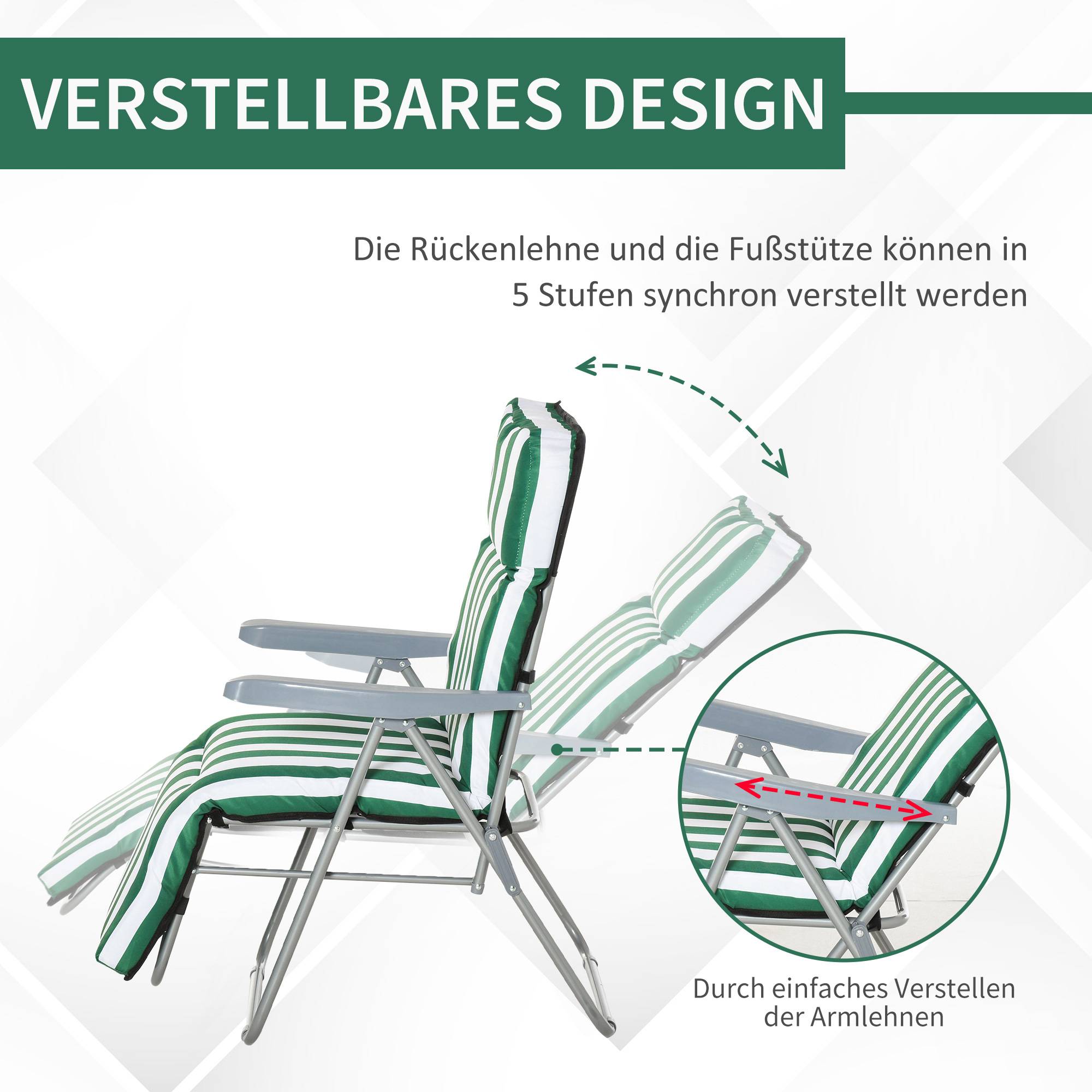 Lot de 2 Bains de Soleil Acier Jardin Dossier Inclinable 60x75x102cm Vert - ComfortXL Outdoor Living - Image 6