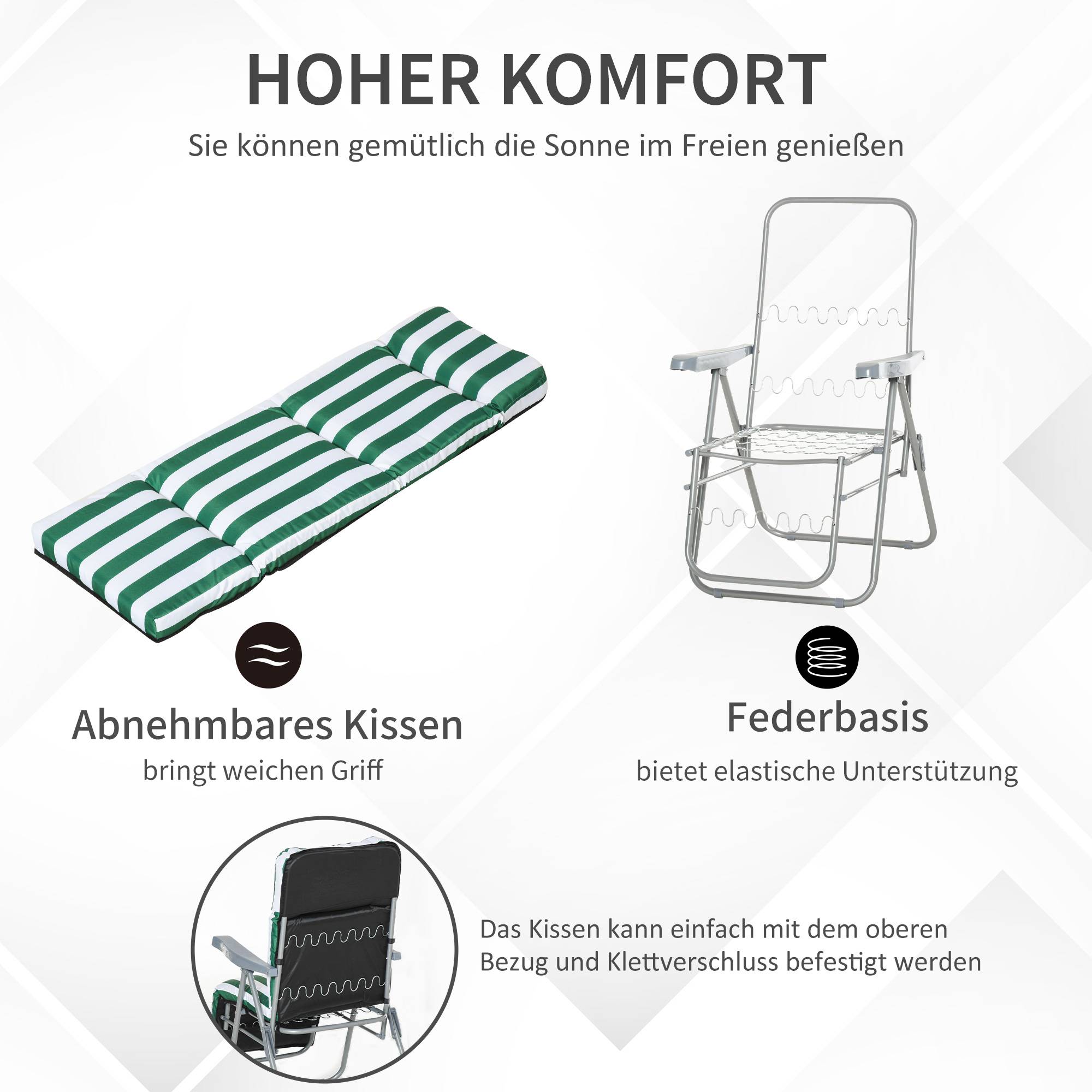 Lot de 2 Bains de Soleil Acier Jardin Dossier Inclinable 60x75x102cm Vert - ComfortXL Outdoor Living - Image 7