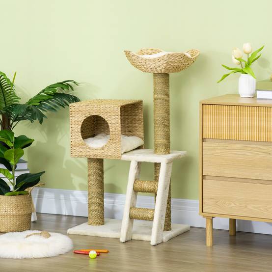 Arbre à chat bois et sisal blanc et naturel 57 x 37 x 100.5 cm - PANGIVO - Image 4