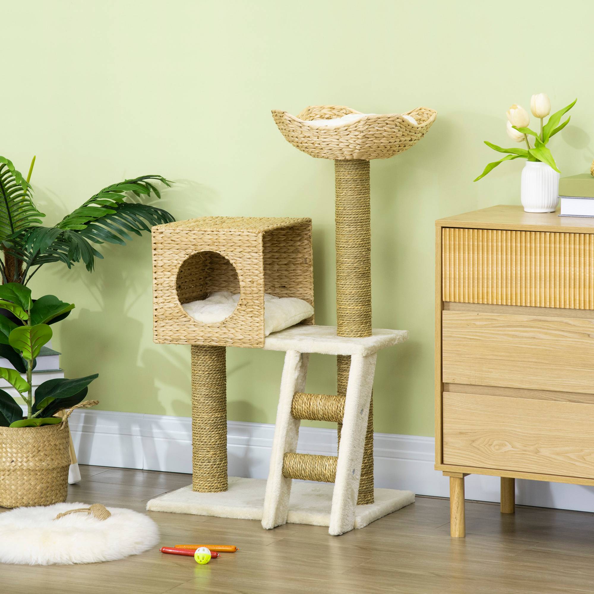 Arbre à chat bois et sisal blanc et naturel 57 x 37 x 100.5 cm - PANGIVO - Image 4