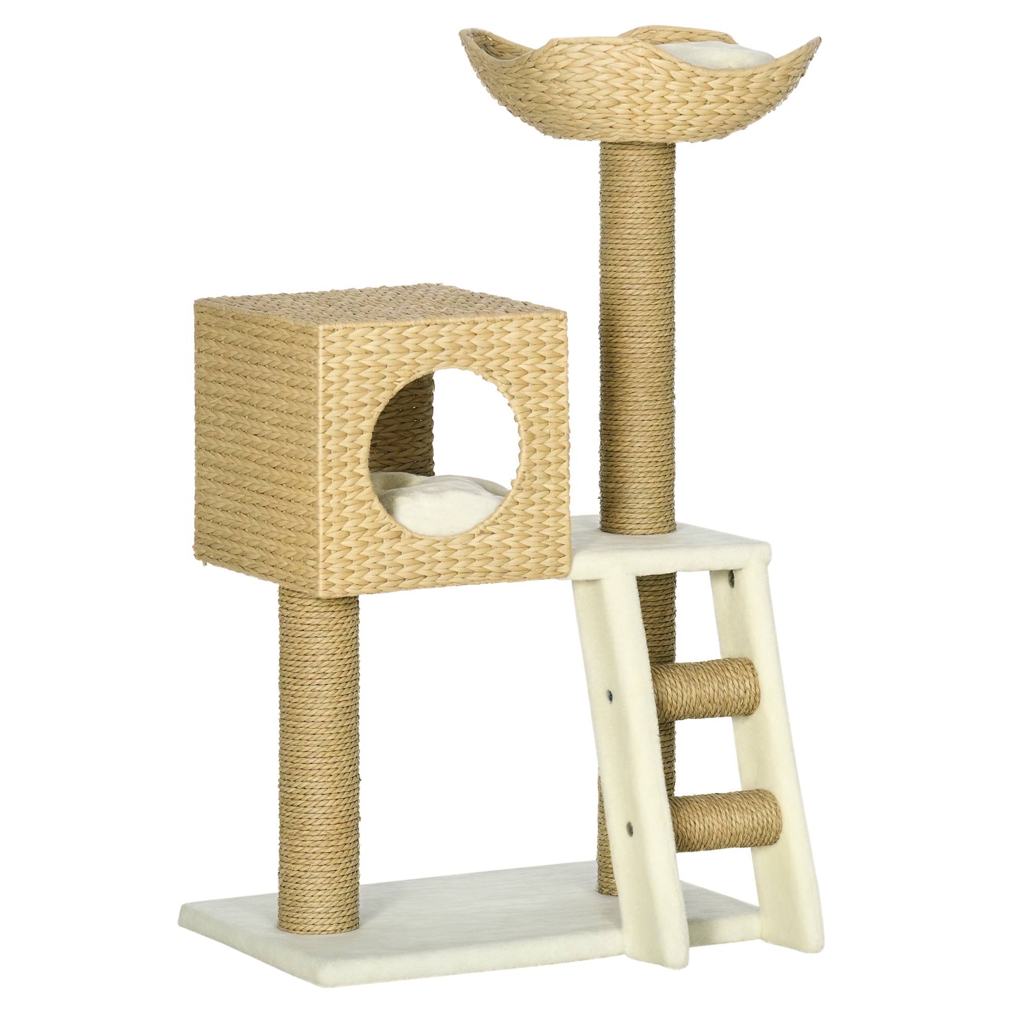 Arbre à chat bois et sisal blanc et naturel 57 x 37 x 100.5 cm - PANGIVO - Image 1