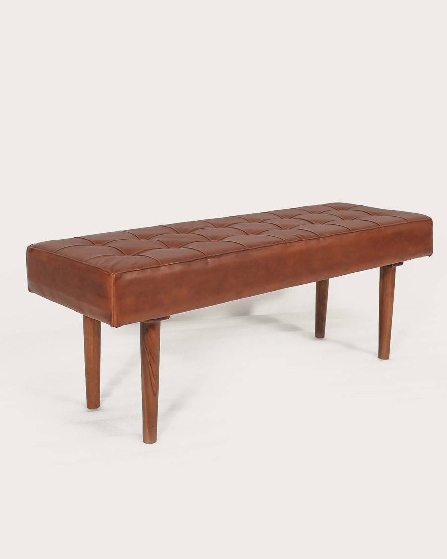 Khalari - Banc en cuir marron capitonné - UNIQKA - Imagen 1