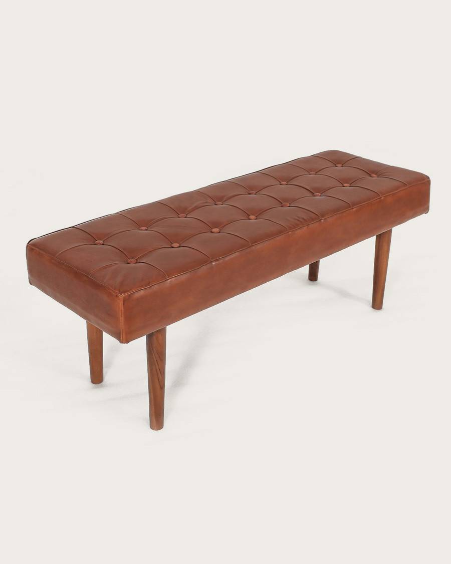 Khalari - Banc en cuir marron capitonné - UNIQKA - Imagen 9