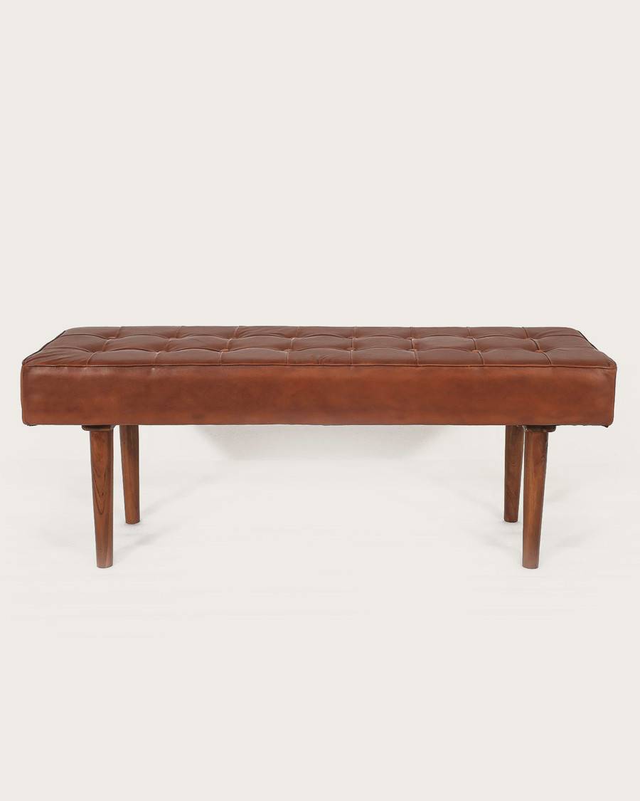 Khalari - Banc en cuir marron capitonné - UNIQKA - Imagen 5