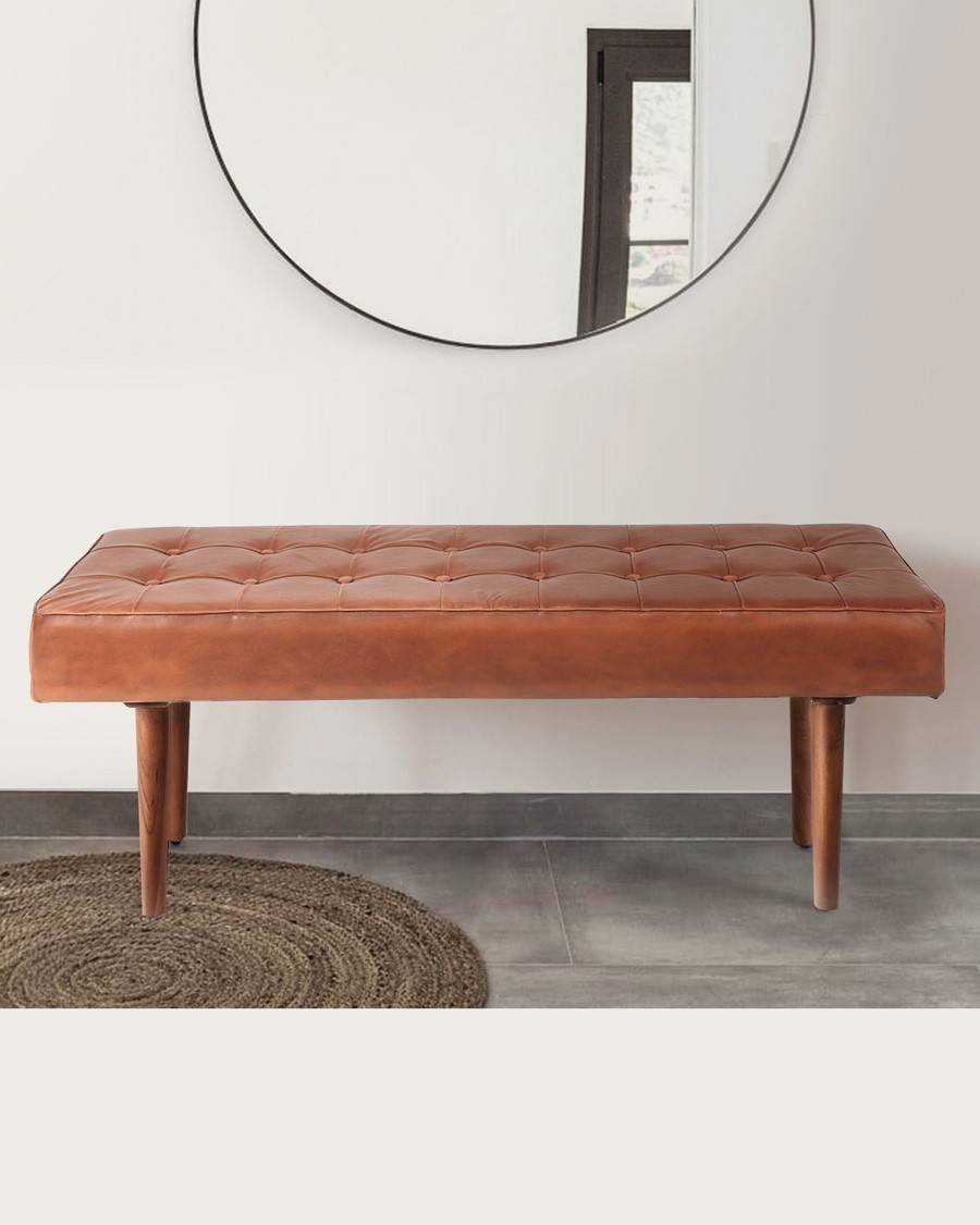 Khalari - Banc en cuir marron capitonné - UNIQKA - Imagen 3