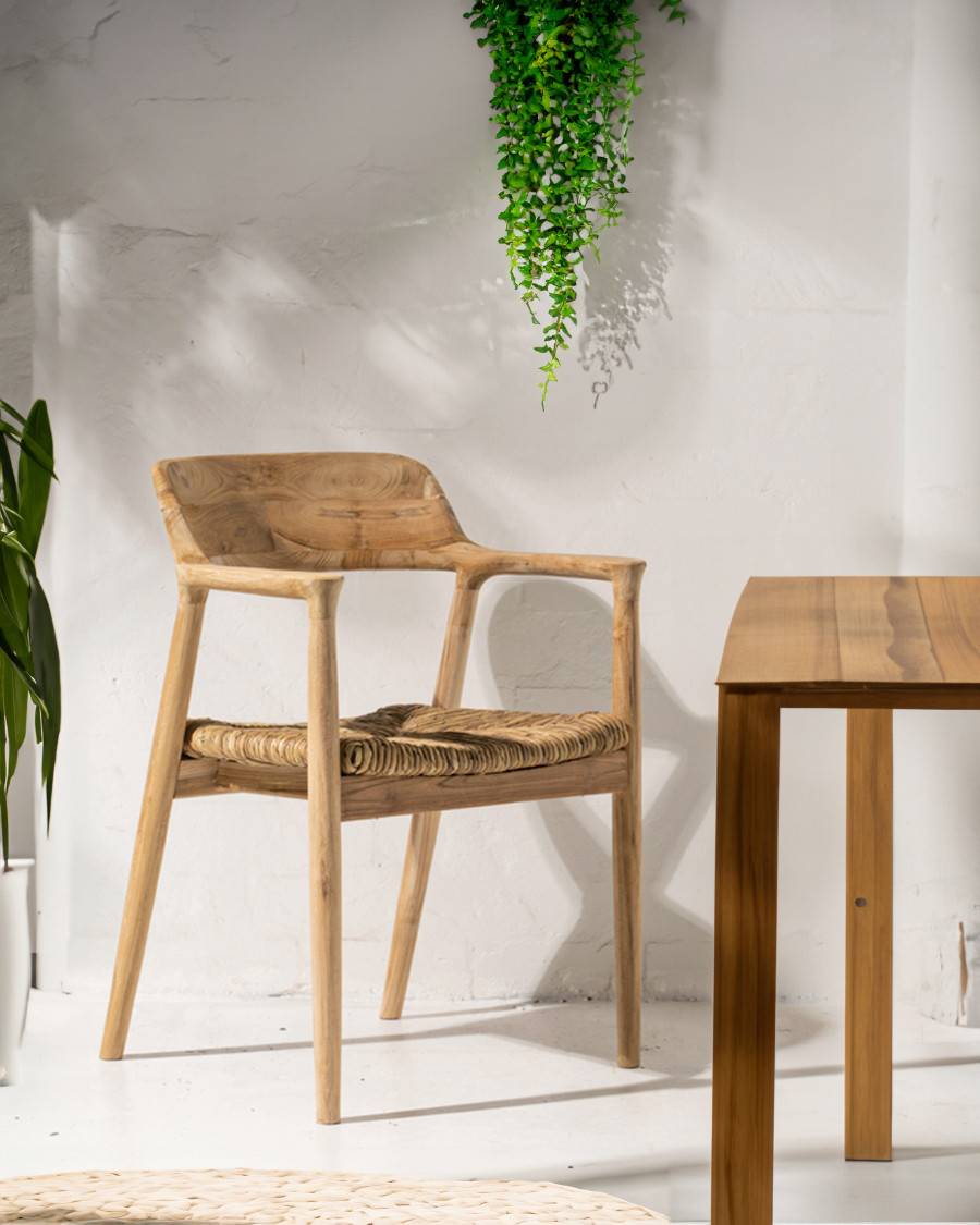 Zaha - Lot de 2 chaises en teck massif et paille - UNIQKA - Imagen 2