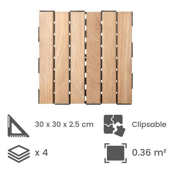 Dalle en bois teck naturel (lot de 4) - Miel 30 x 30 cm - Snap & Go - Imagen 2
