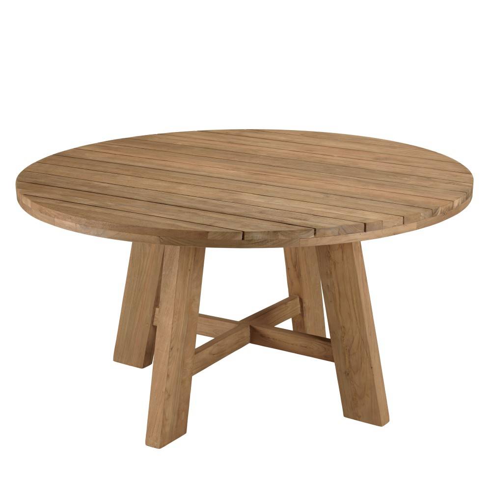 KALLY - Table à manger de jardin ronde 150x150cm en bois teck recyclé - Image 1