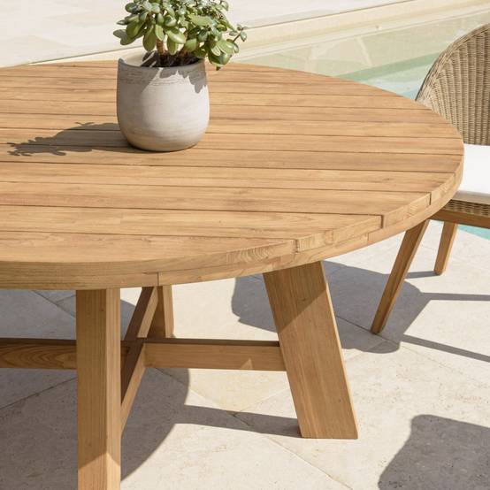 KALLY - Table à manger de jardin ronde 150x150cm en bois teck recyclé - Image 3