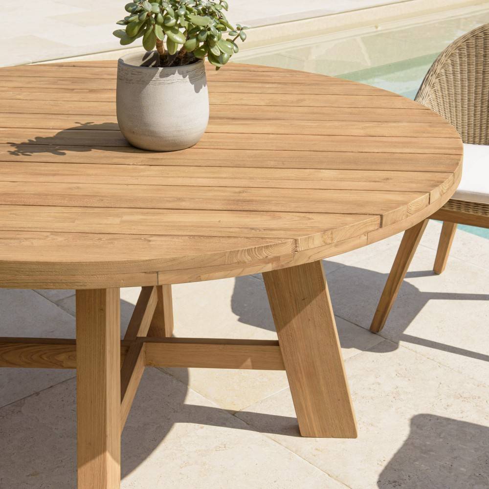 KALLY - Table à manger de jardin ronde 150x150cm en bois teck recyclé - Image 3