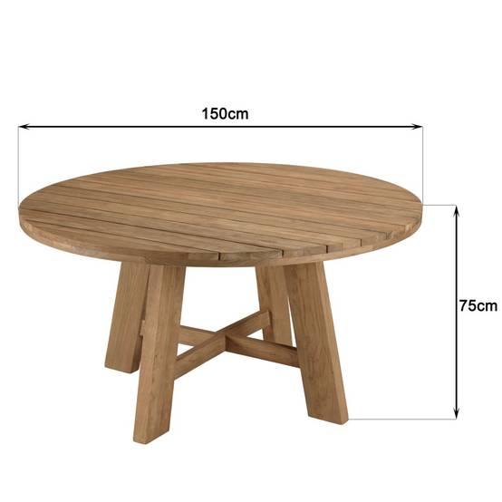 KALLY - Table à manger de jardin ronde 150x150cm en bois teck recyclé - Image 8