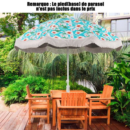 Parasol Plage 200 cm avec Franges, Parasol de Jardin Extérieur Inclinable, Tissu en Revêtement Argenté, Pied d'Ancrage à Visser - Image 6