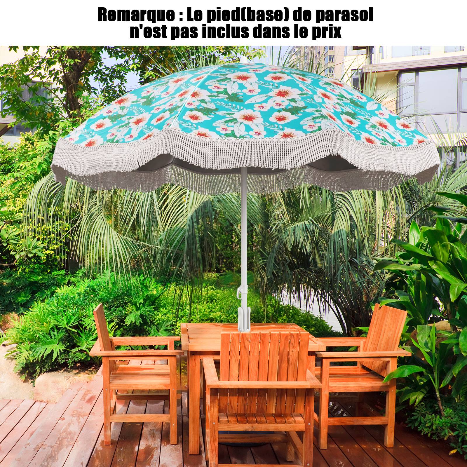 Parasol Plage 200 cm avec Franges, Parasol de Jardin Extérieur Inclinable, Tissu en Revêtement Argenté, Pied d'Ancrage à Visser - Image 6