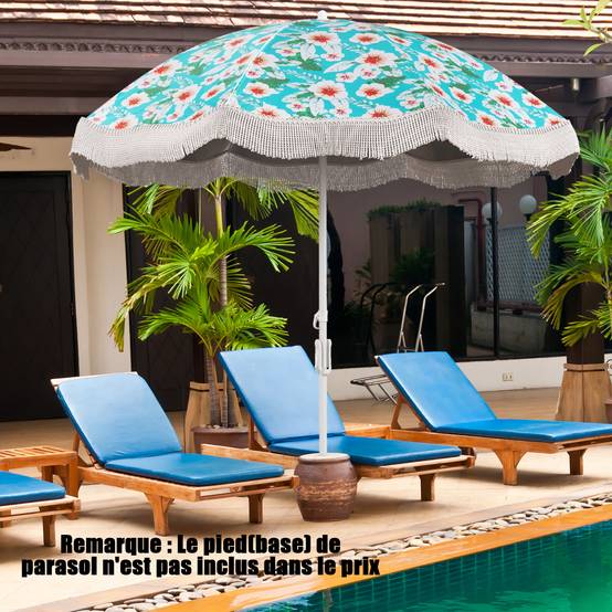 Parasol Plage 200 cm avec Franges, Parasol de Jardin Extérieur Inclinable, Tissu en Revêtement Argenté, Pied d'Ancrage à Visser - Image 2
