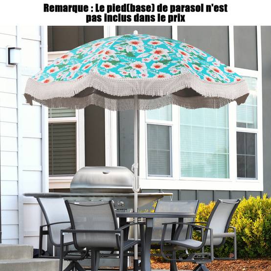 Parasol Plage 200 cm avec Franges, Parasol de Jardin Extérieur Inclinable, Tissu en Revêtement Argenté, Pied d'Ancrage à Visser - Image 7