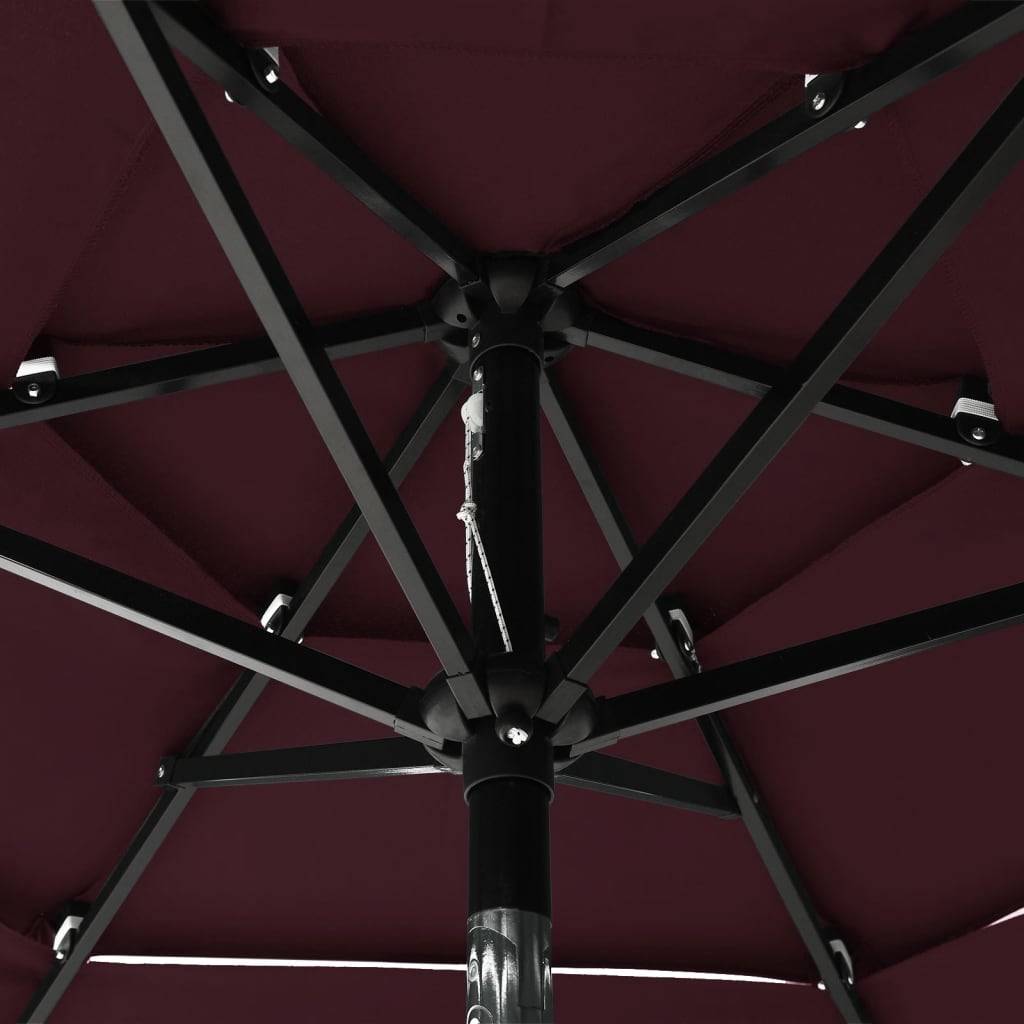 Helloshop26 - Parasol à 3 niveaux avec mât en aluminium 2 m bordeaux - Imagen 5