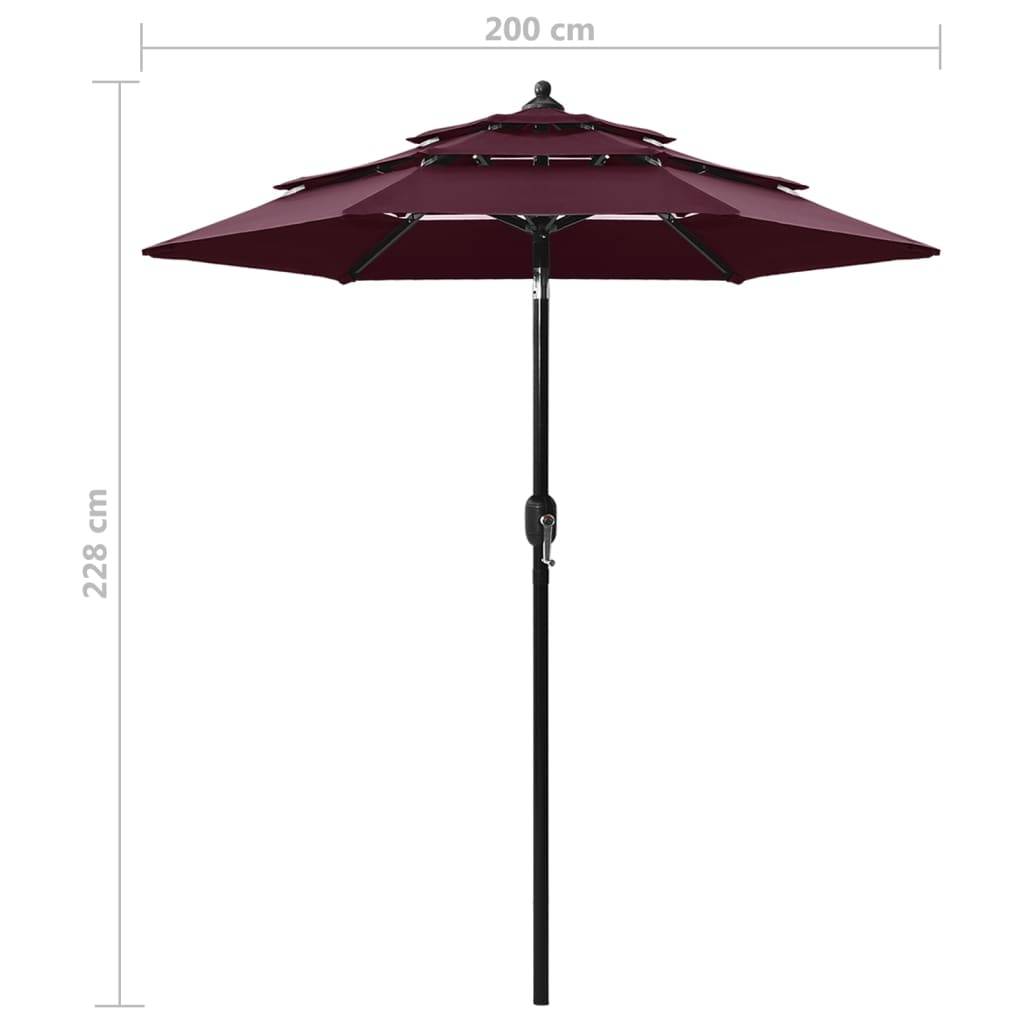Helloshop26 - Parasol à 3 niveaux avec mât en aluminium 2 m bordeaux - Imagen 7