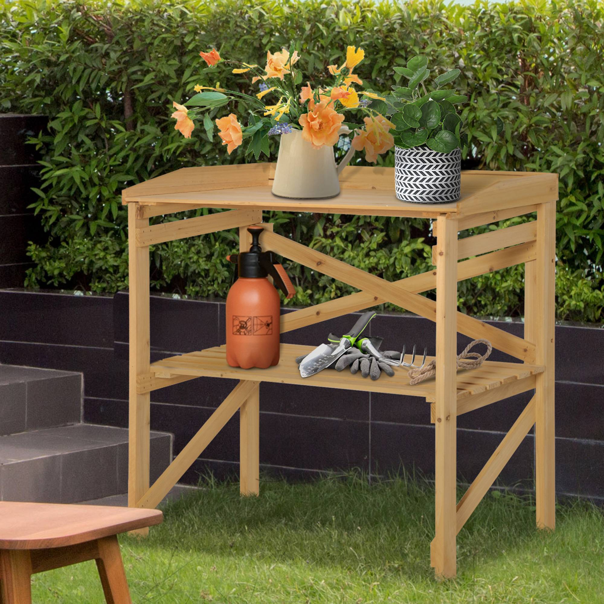 ComfortXL - Table de rempotage bois de sapin 80 x 40 x 84 cm marron jardin avec étagère de rangement pour semis et plantes